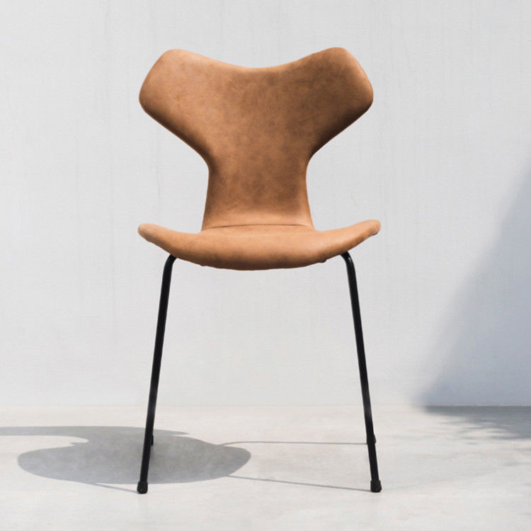 Brown Custom Upholstered Dining Chair With Horn Seat Back Design